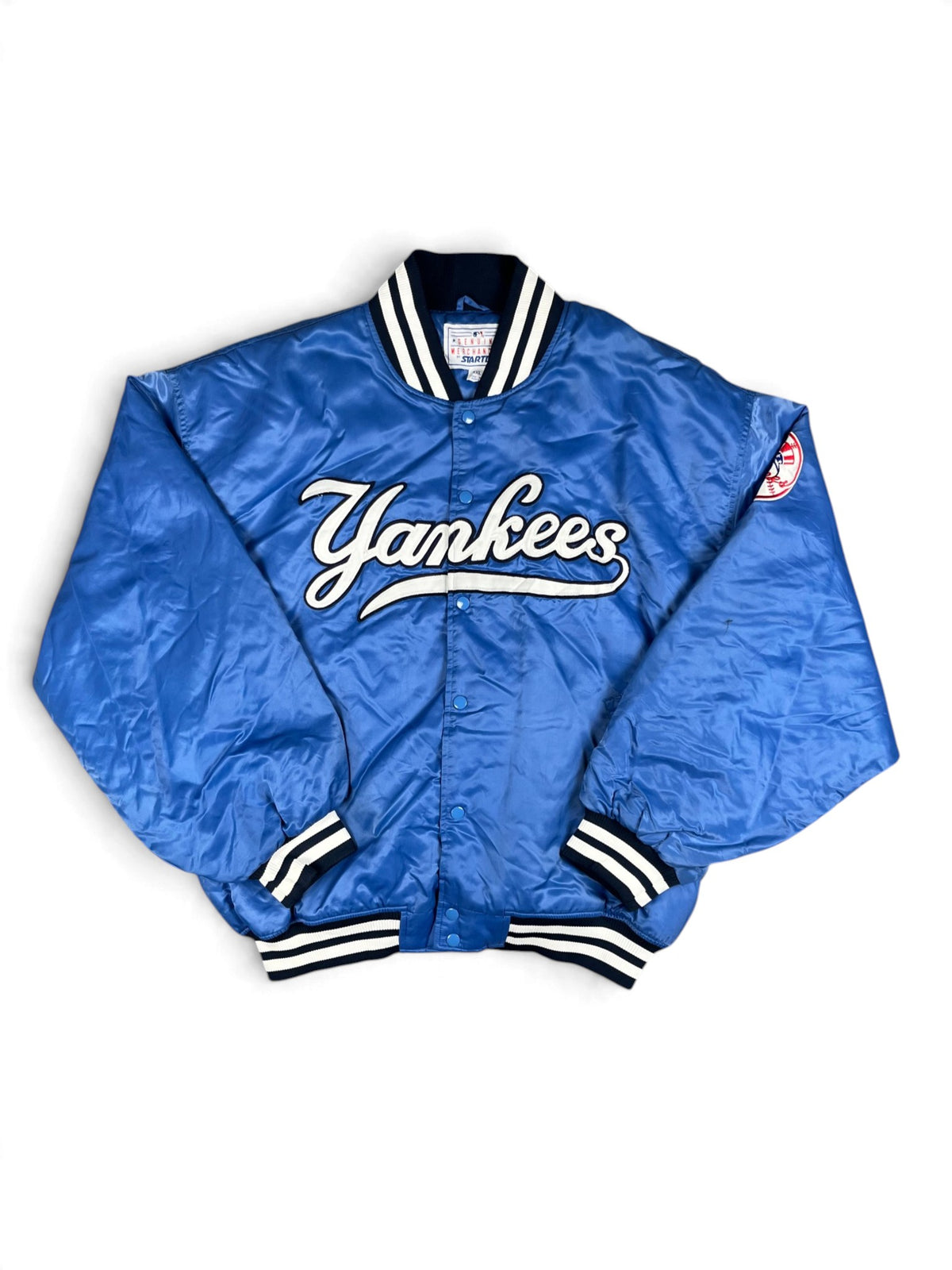 Veste vintage - Bomber teddy épais satin brodé MLB New York Yankees - Starter (3XL)