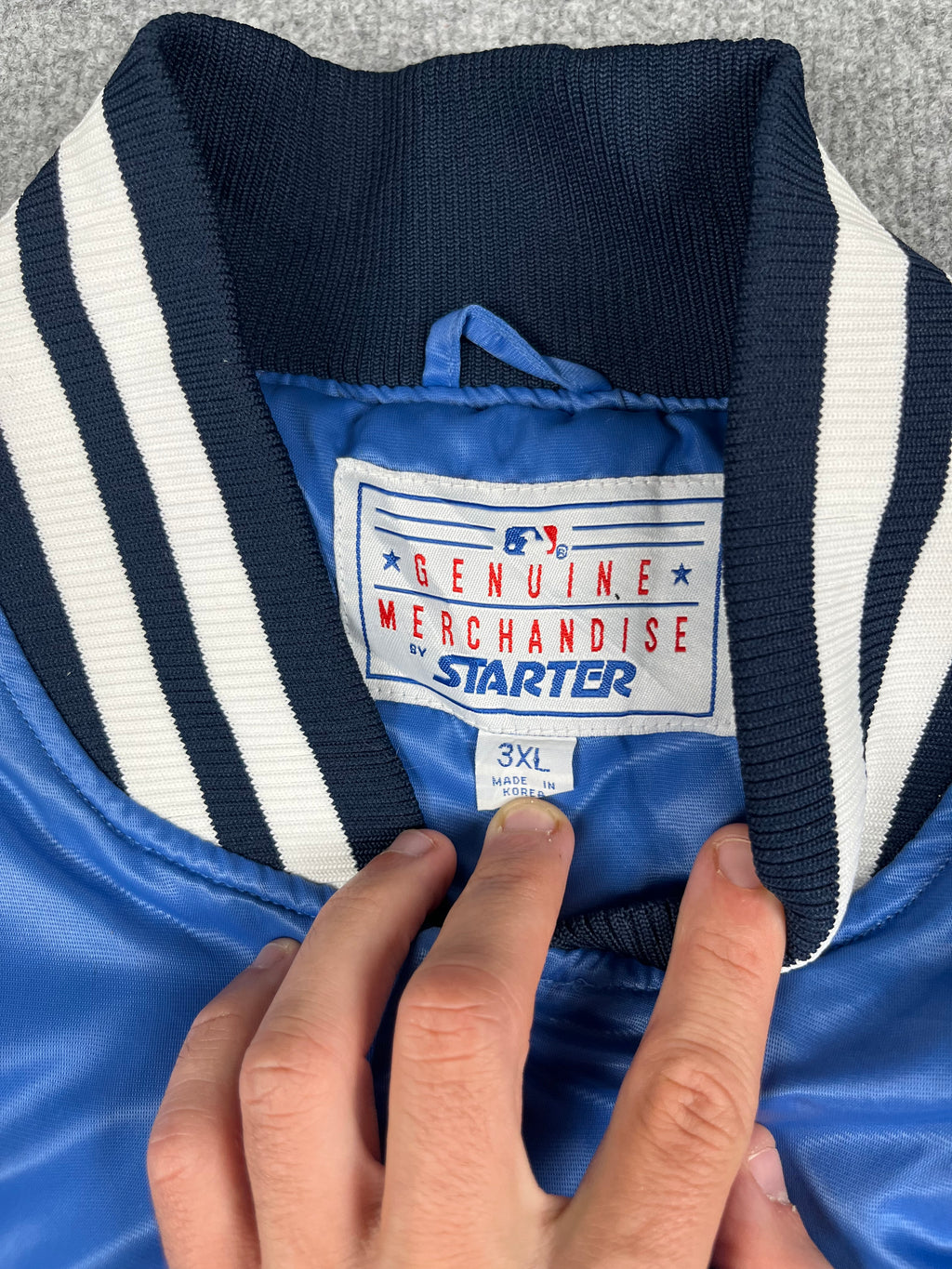 Veste vintage - Bomber teddy épais satin brodé MLB New York Yankees - Starter (3XL)