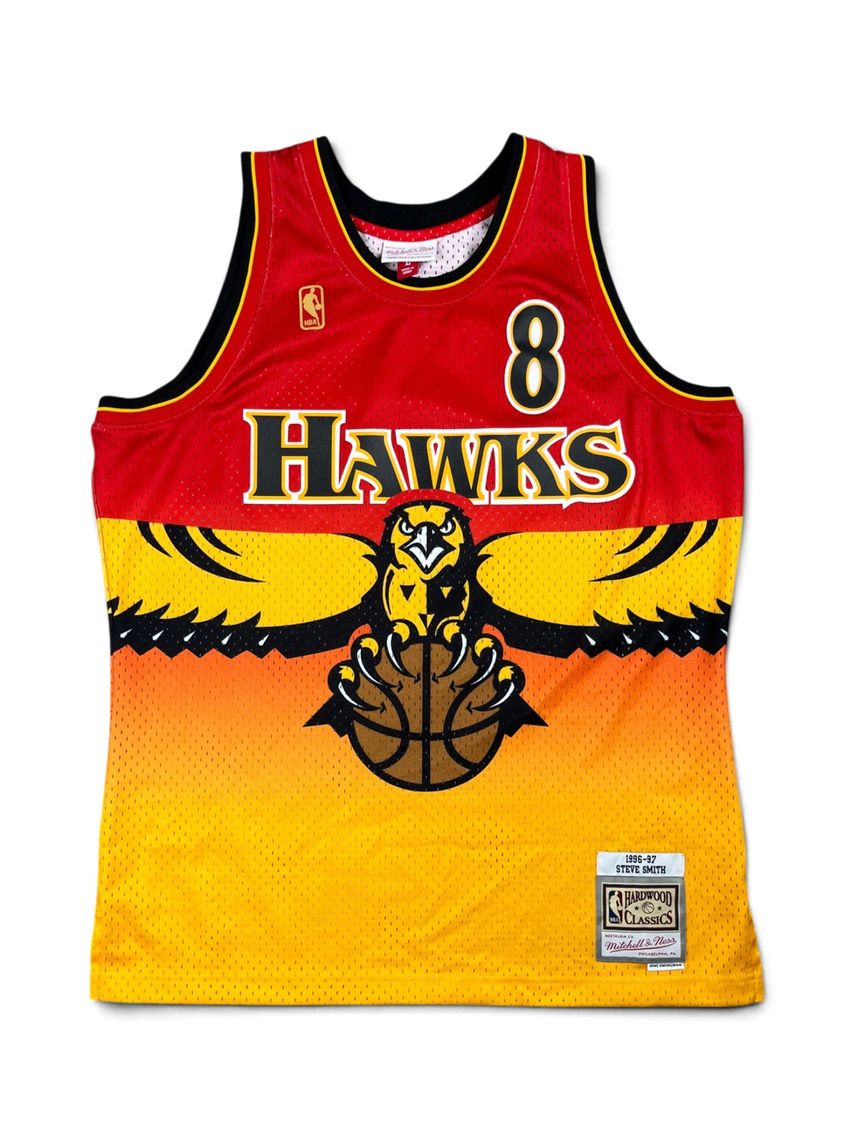 Steve Smith #8 - Atlanta Hawks Gold/Red Fadeaway 1996-1997 - Mitchell & Ness (L) - Maillot NBA