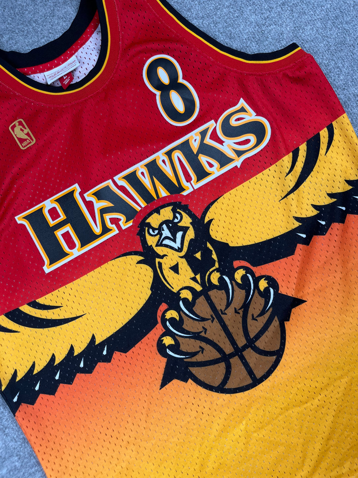 Steve Smith #8 - Atlanta Hawks Gold/Red Fadeaway 1996-1997 - Mitchell & Ness (L) - Maillot NBA