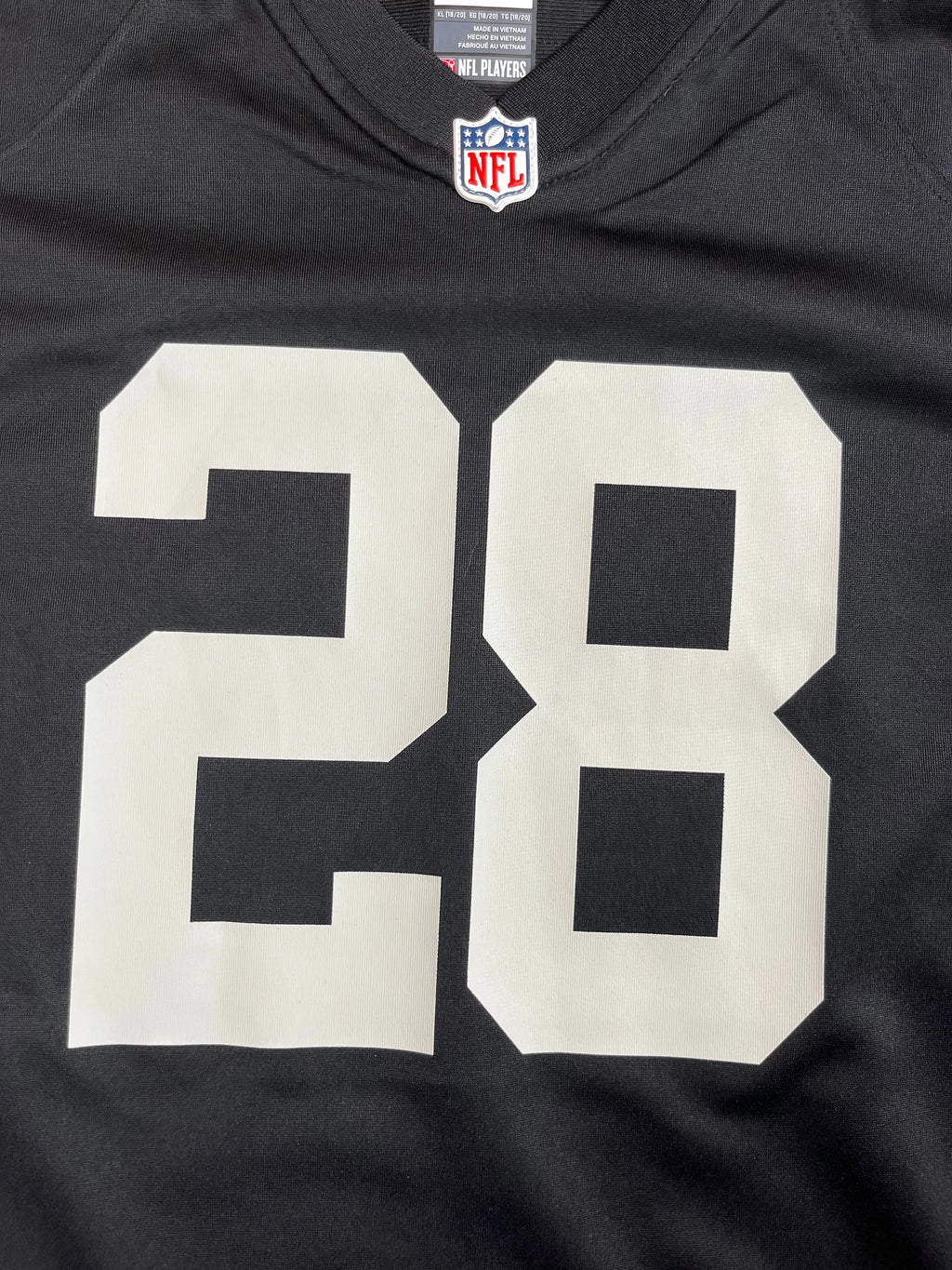 Josh Jacobs #28 - Oakland/Las Vegas Raiders 2019-2023 - Nike (S) (XL Youth) - Maillot NFL Nike