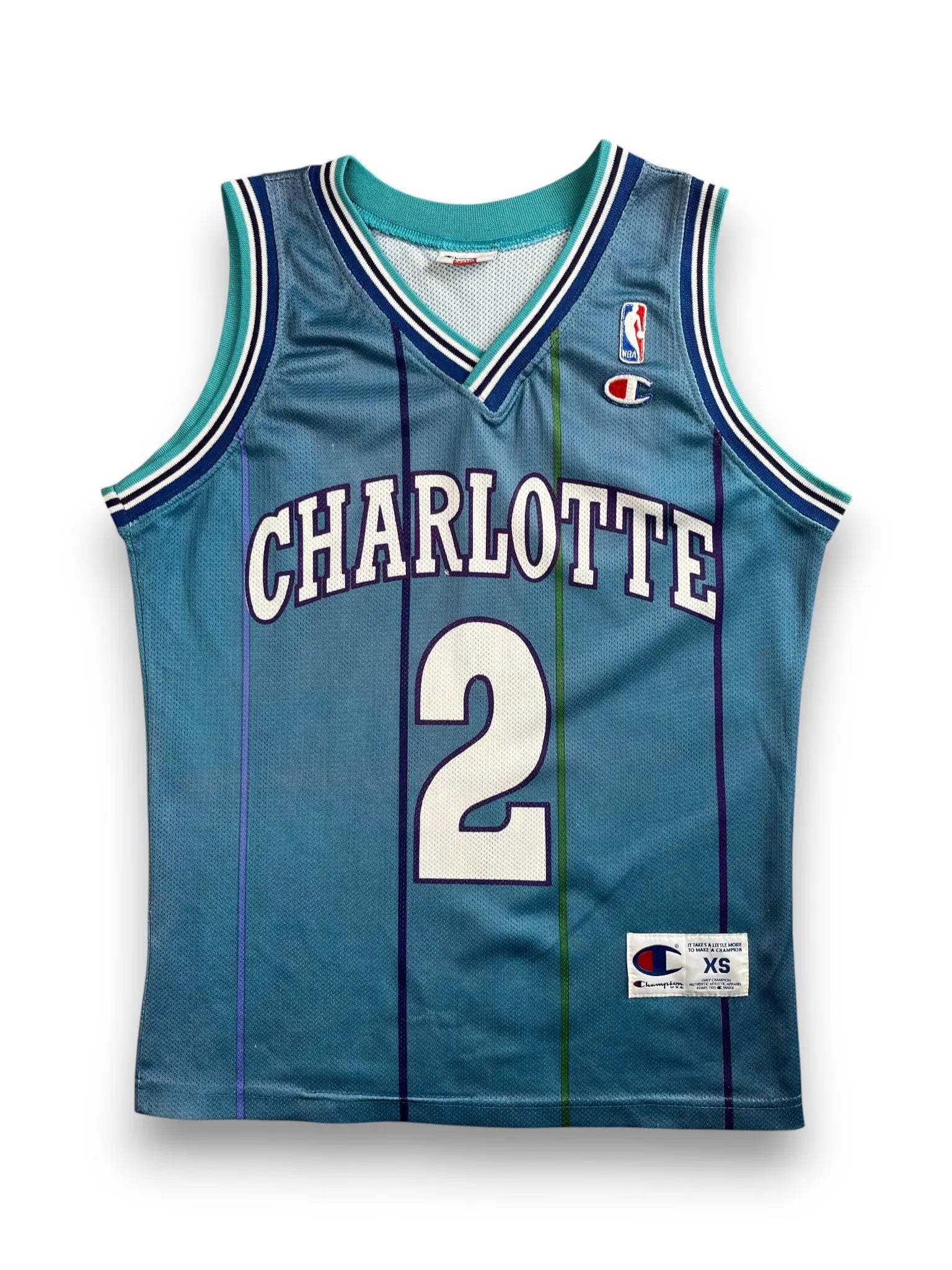 Larry Johnson #2 - Charlotte Hornets Away 1992-1996 - Champion (XS) - Maillot NBA