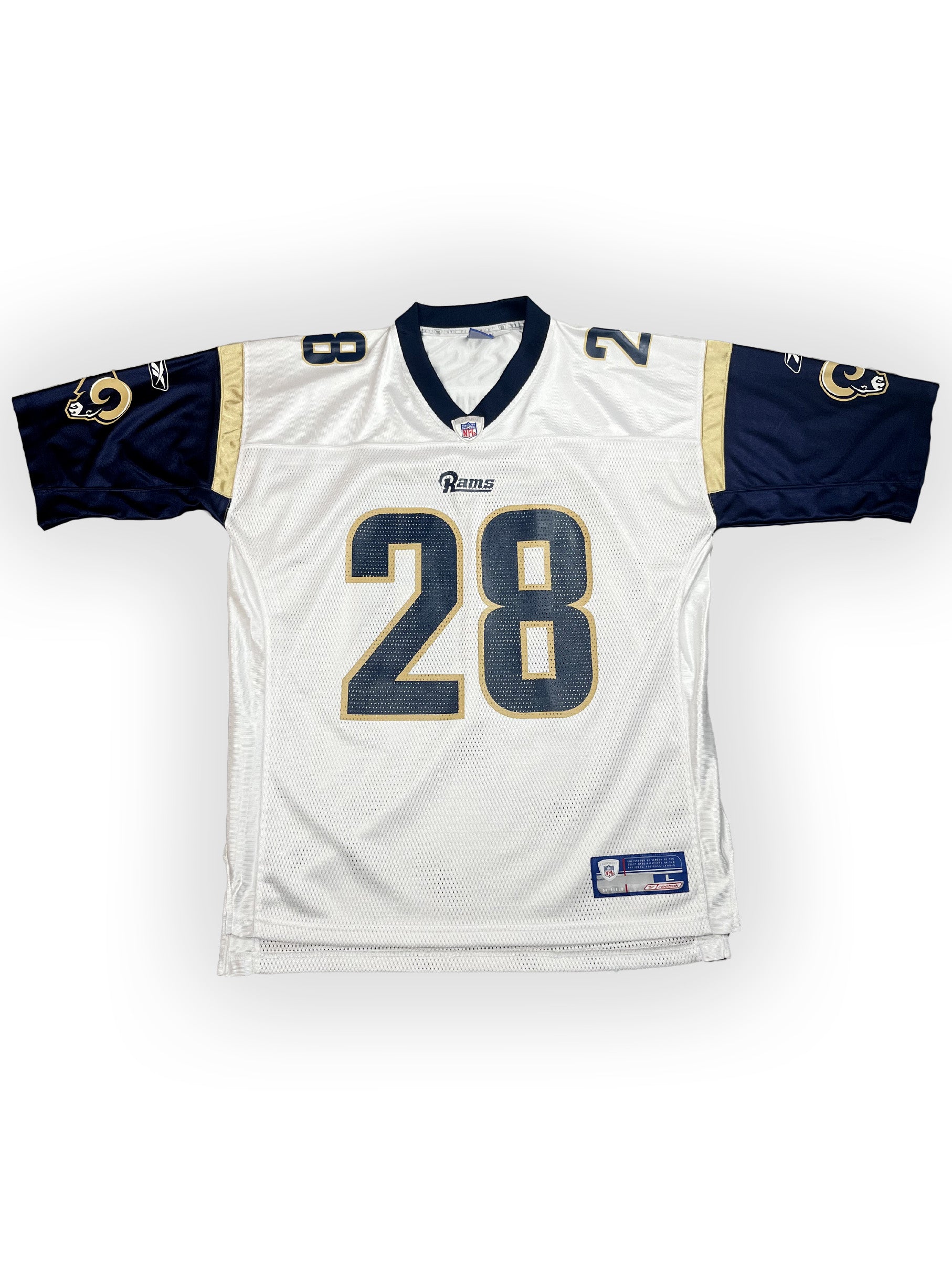 Maillot NFL vintage blanc marine Los Angeles saint-louis rams Marshall Faulk 28